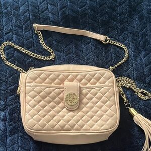 Guess Quilted Tan Crossbody Bag with Gold Chain